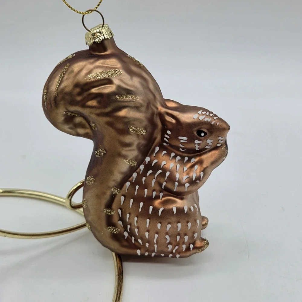 Big Bushy Tail Squirrel Blown Glass Christmas Ornament 4.25